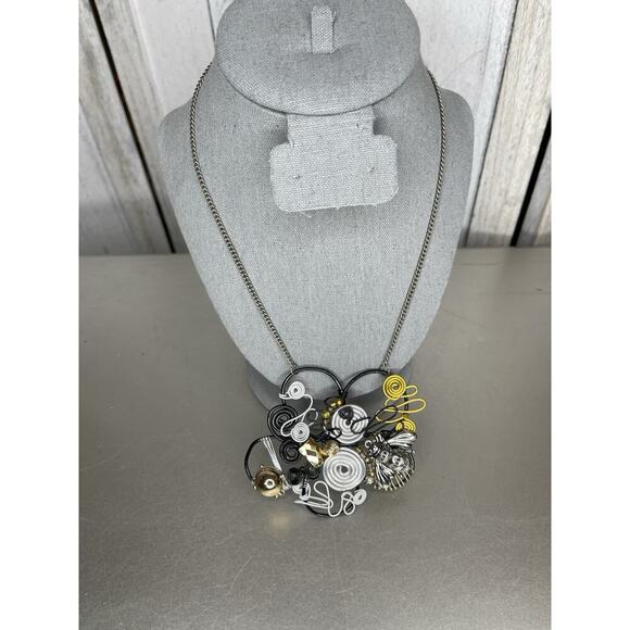 Vintage Bumble Bee Gemstone Statement Wire Wrap Handmade Necklace Rhinestone - Picture 2 of 5